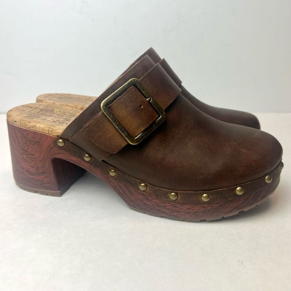 Korkease Tania Brown Leather Buckle Clog Sz 9. Nice condition, very light wear.